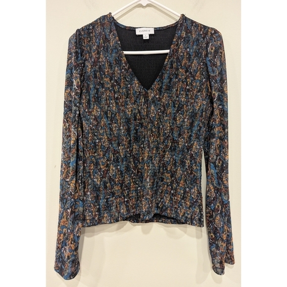 Evereve Kate Smocked Mesh Sleeve Top Size Large - Picture 7 of 7